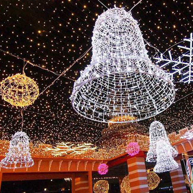 Christmas Decoration Large Size 3d Motif Wire Frame Jingle Bell Light for Public Shopping Mall Decoration