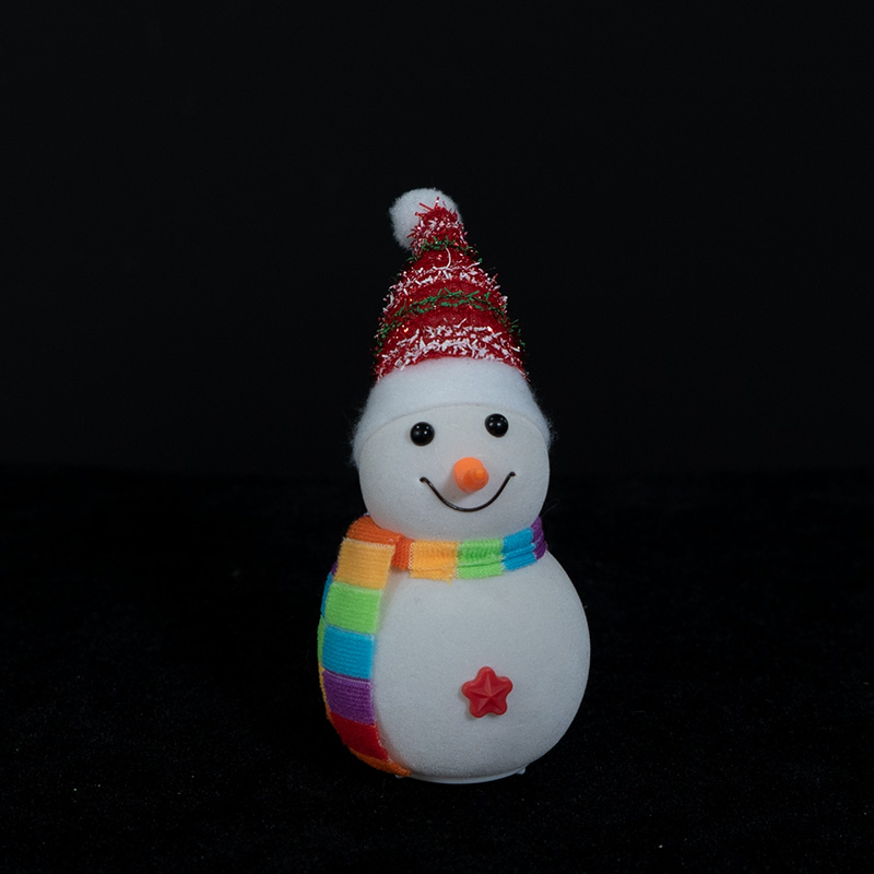 White flannel snowman with rainbow hat