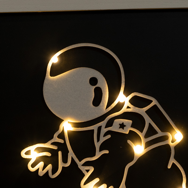 Wooden Frame Light With Astronaut Pattern